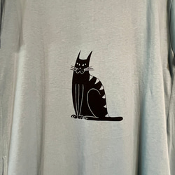 黒猫柄　レディースTシャツフレアワンピース綿100％【S～4L】 4枚目の画像