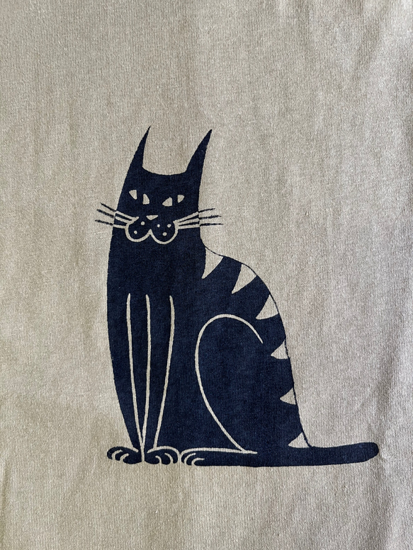 黒猫柄　レディースTシャツフレアワンピース綿100％ 3枚目の画像