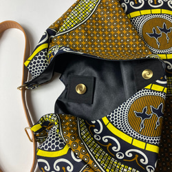 African print × Real leather Folding bag  キャメルカラー 3枚目の画像