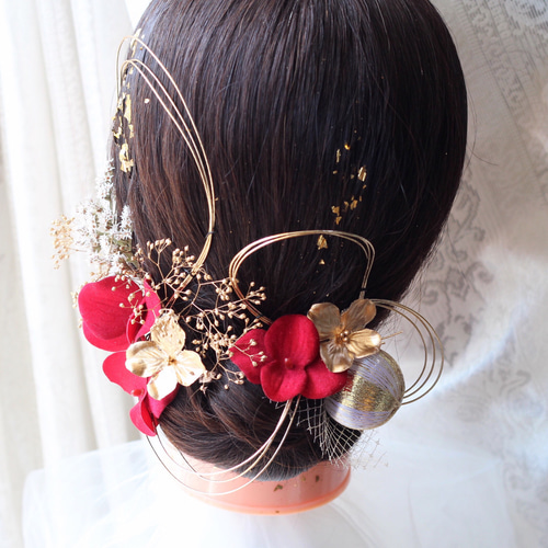 ドライフラワー☆ヘッドパーツ 成人式 紐アレンジ 卒業式 髪飾り