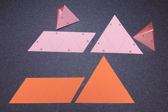 中学受験対策　空間図形の学習　展開図　立方体11パターン＋正四面体2パターン　紙製　切り抜き 5枚目の画像