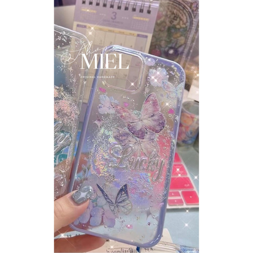 T-ポイント5倍】 バタフライ✨名入れ♡キラキラ✨レインボー 花