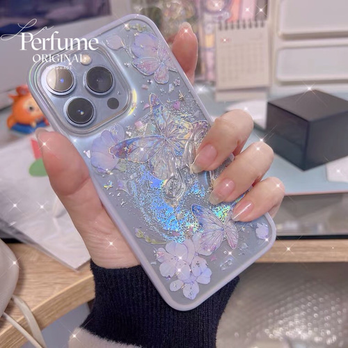 ブランド通販 バタフライ✨フラワー 名入れ キラキラ 宇宙 惑星✨フチあり iPhoneアクセサリー