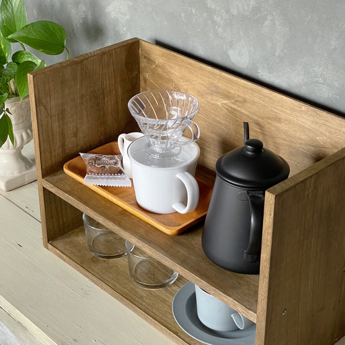 アンティーク 木製ラック シェルフ 小物入れ CAFE カフェ オシャレ アンティーク風】カフェコーナー・2way収納棚 棚・シェルフ