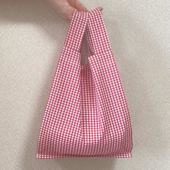 【再販】ギンガム　チェック　レッド　コンビニバック 2枚目の画像
