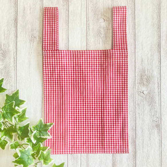 【再販】ギンガム　チェック　レッド　コンビニバック 3枚目の画像