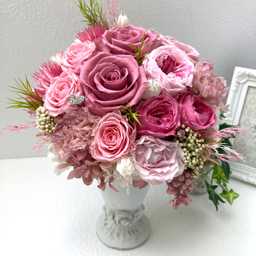 プリザーブドフラワーアレンジくすみピンク系 結婚祝 新築祝 開店祝