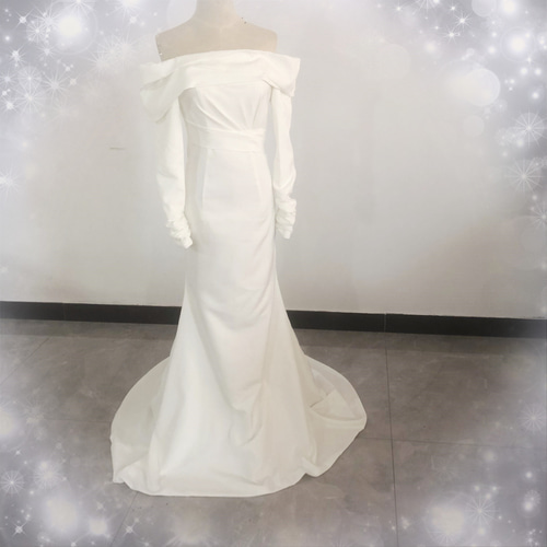 憧れのドレス オフショルダー ホワイト パーティードレス 二次会 前  