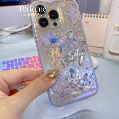 バタフライ♡キラキラ✨レインボー 花 フラワー 惑星 フチ iPhoneケース バタフライ♡キラキラ✨レインボー 花 フラワー 惑星 フチ