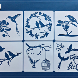 M-9】 ステンシルシート 6枚 セット 鳥 自然 編み図・パターン Re