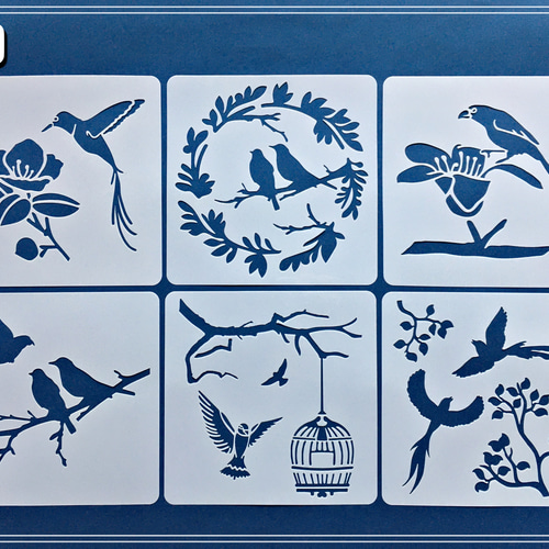 M-9】 ステンシルシート 6枚 セット 鳥 自然 編み図・パターン Re