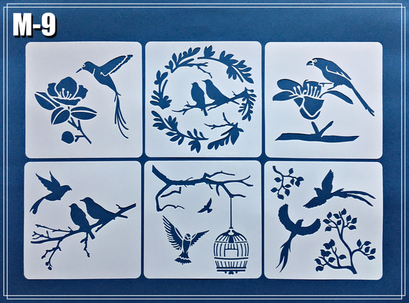 M-9】 ステンシルシート 6枚 セット 鳥 自然 編み図・パターン Re