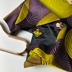 【受注生産】African print × Real leather Folding bag  ye/pl 3枚目の画像