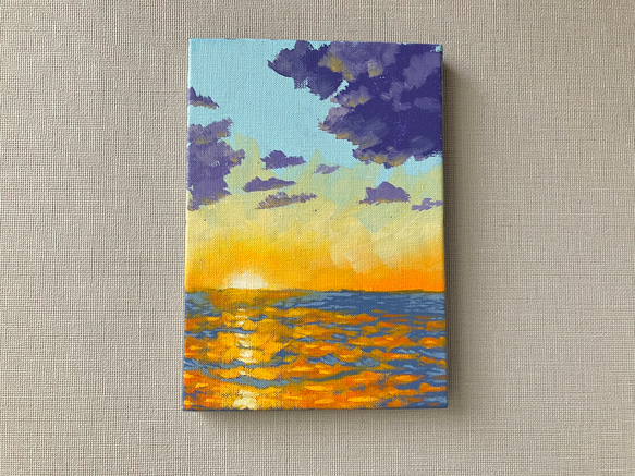 油絵　原画　港の夕日 油絵原画港の夕日