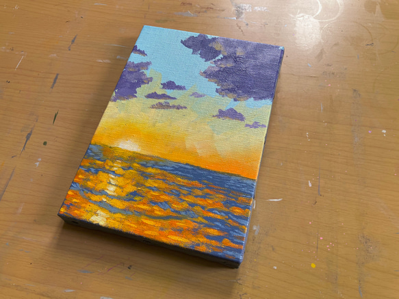 「輝く夕日の反射」原画 油絵 2枚目の画像