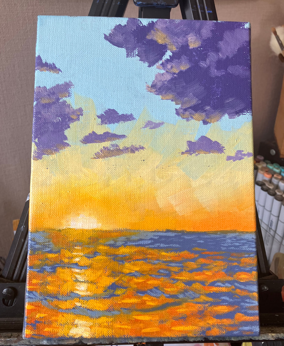 「輝く夕日の反射」原画 油絵 4枚目の画像