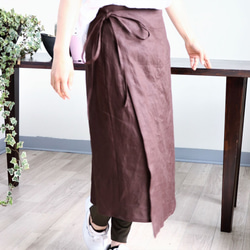 リネン巻きスカート：チョコレートブラウン 1枚目の画像