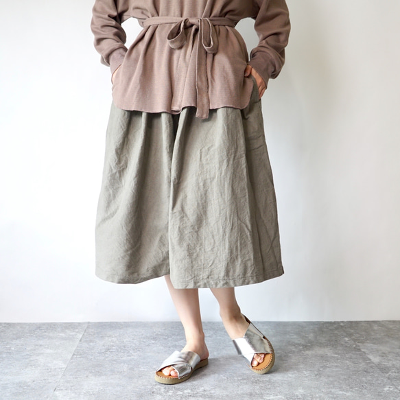 百褶裙/卡其色/Mikawa Textile 第4張的照片
