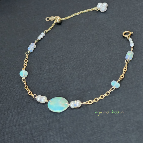 オパールと湖水真珠の夢色ブレスレット(14kgf) ブレスレット 虹色湖水