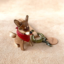 動物森林-柴犬-真皮植鞣 皮革鑰匙圈 吊飾 動物造型 第2張的照片