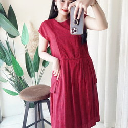 豔紅細直橫雙紋烈焰優雅 古著洋裝連衣裙連身裙 vintage dress 第1張的照片