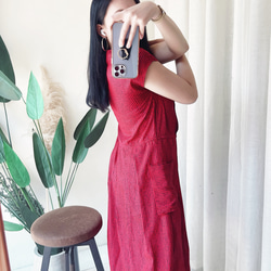 豔紅細直橫雙紋烈焰優雅 古著洋裝連衣裙連身裙 vintage dress 第6張的照片