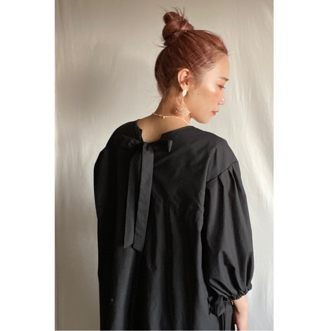 前後2way裾ギャザーワンピース/フリーサイズ/ブラック/コットン/ワンピース/タイプライター