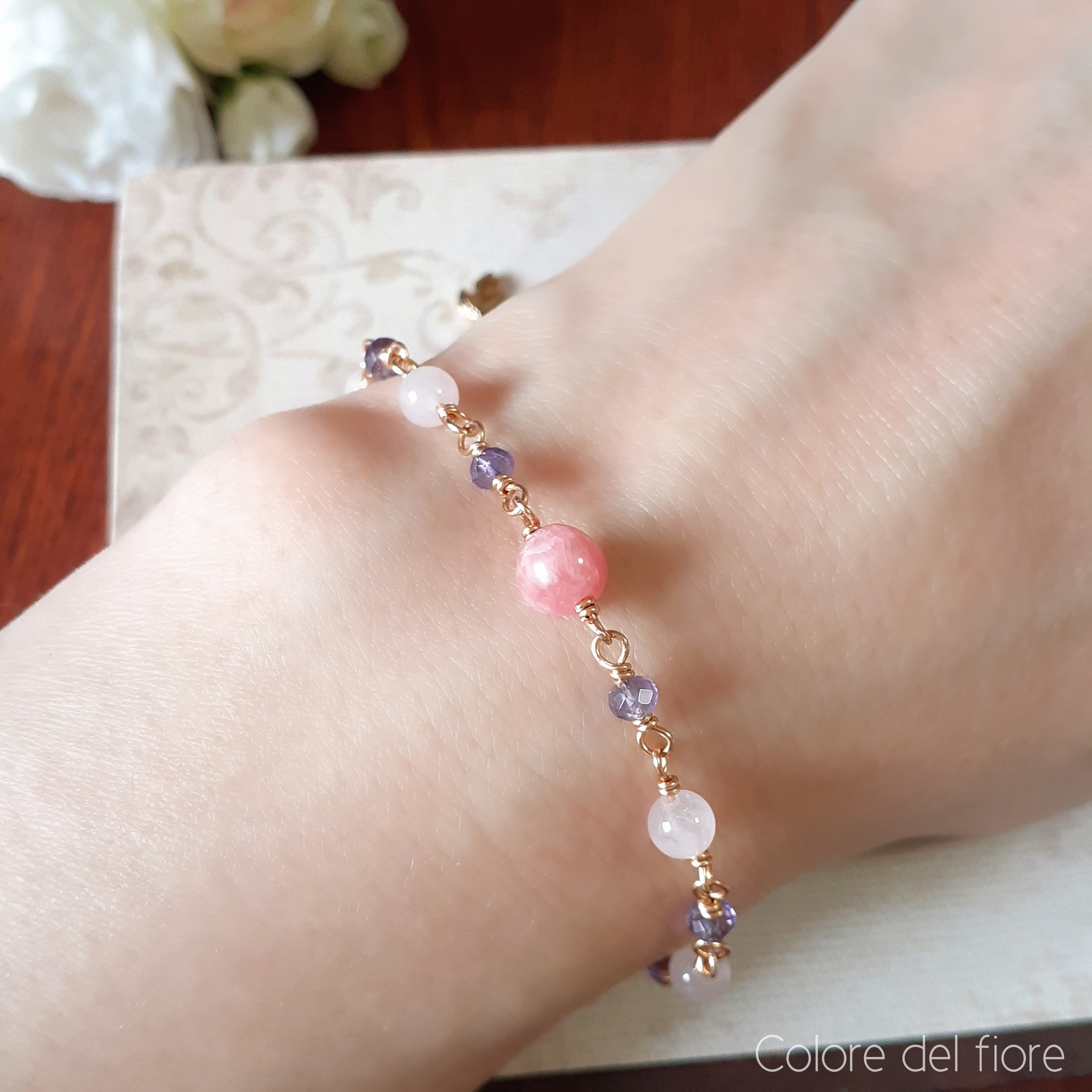 再販☆インカローズとローズクォーツ*アメジストのブレスレット