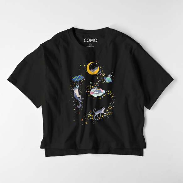 【受注制作】ビッグシルエットTシャツ《猫の星空散歩》 1枚目の画像