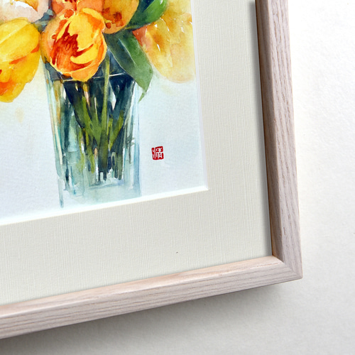 額縁付き 特典付き 水彩原画 一点物 【 朝日の中で 】 ※Sold 絵画