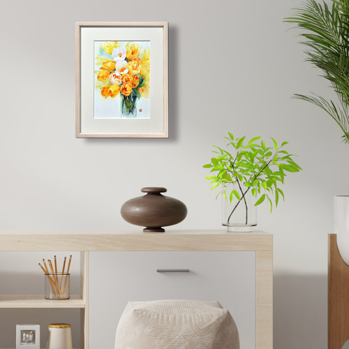 額縁付き 特典付き 水彩原画 一点物 【 朝日の中で 】 ※Sold 絵画