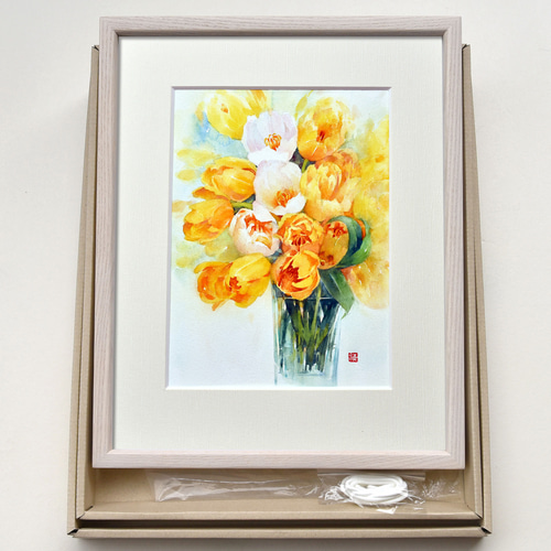 額縁付き 特典付き 水彩原画 一点物 【 朝日の中で 】 ※Sold 絵画