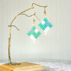 《tatting》極細絹糸レース『薄荷飴』ピアス/イヤリング　グリーン系/tatted silk earrings 1枚目の画像