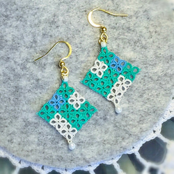 《tatting》極細絹糸レース『薄荷飴』ピアス/イヤリング　グリーン系/tatted silk earrings 2枚目の画像