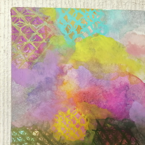 願掛け 』 原画 絵画 抽象画 綺麗 和柄 ラメ 七宝 麻の葉 青海波