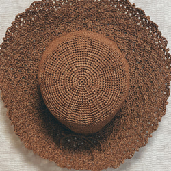 【受注制作】笹和紙フラットで編んだ松編み帽子（ブラウン） 3枚目の画像