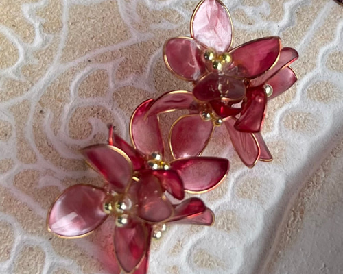 ピンクの紫陽花イヤリング/ピアス ディップアートアクセサリー ピアス