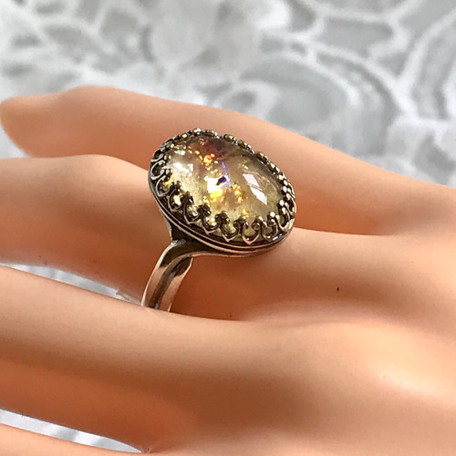 yellow glass ring ヴィンテージイエローガラスリング