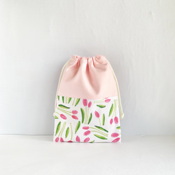 20×15    コップ袋   チューリップ　ピンク　花 1枚目の画像