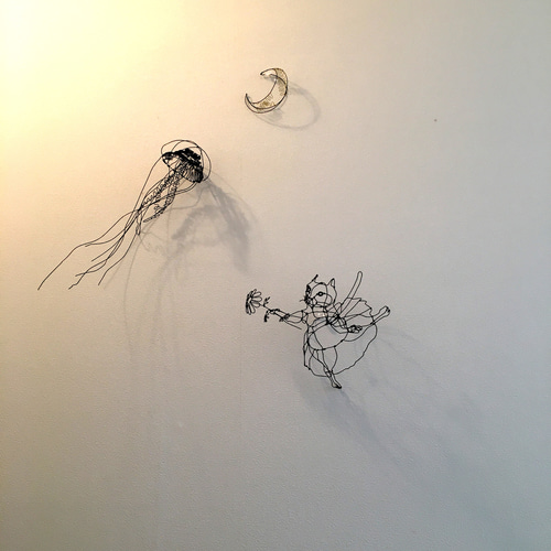 ワイヤーアート　ワイヤークラフト  猫とカミツレのリース ワイヤーアート ワイヤークラフト 花と猫のリース リース 玄米