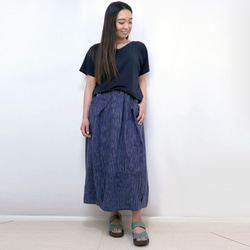 手織り綿絣インディゴ染め、バルーンスカート、フリーサイズ 3枚目の画像