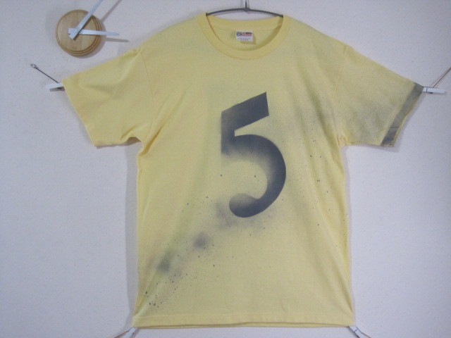 1点　染み込み風　掠れ斜めナンバー【５】イエロー　　黄色/アメカジ/染め/ミリタリー/ゆるい/カワイイ