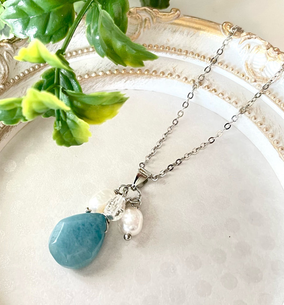 ヒーリング・守護】アマゾナイトと淡水パールのネックレス/天然石
