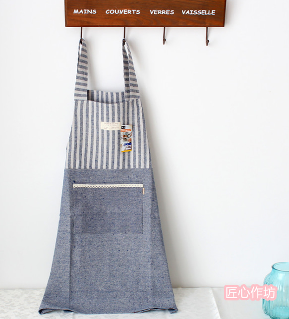 シンプル家庭用キッチン純綿麻女ファッション防水防油炊事エプロン 6枚目の画像