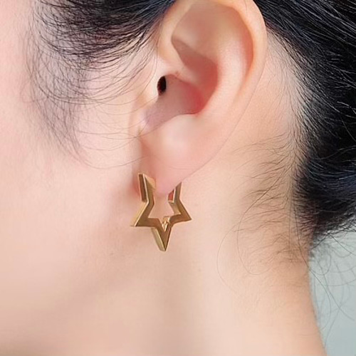 アレルギー対応 つけっぱなし スターフープピアス 星 ゴールド