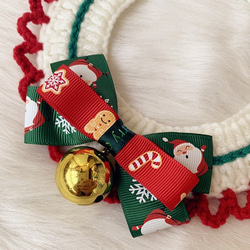 猫&犬&用襟型ペット 首輪☃可愛 サンタクロース リボン+鈴が 1枚目の画像