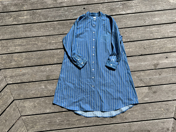 SALE デニム/ヒッコリー インディゴ染 播州織 シャツワンピース