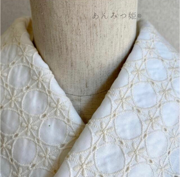 綿の半襟　白×クリームの綿刺繍【ラスト】 5枚目の画像