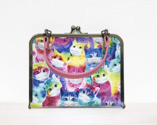 ゲーミング猫ちゃん 折りたたみ式がまぐちマスクポーチ マスクケース 