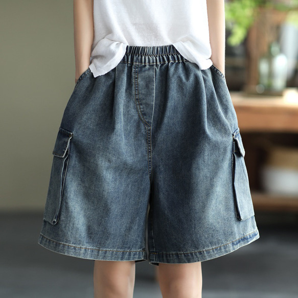 ジーンズ レディース ハーフパンツ レディース デニム ワイド パンツ 